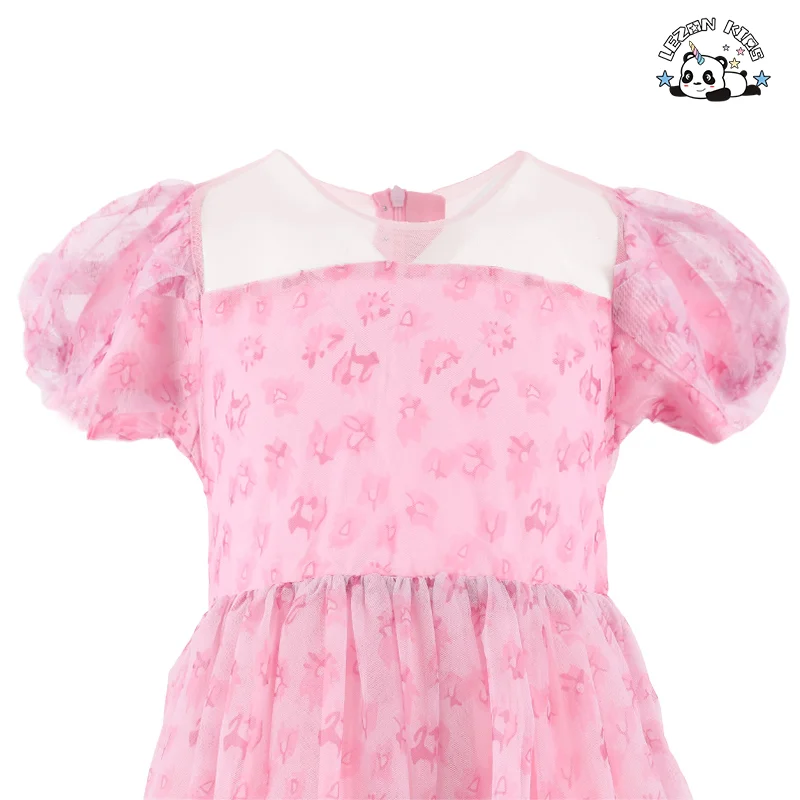 LEZONKIDS - Atacado de Novos Produtos Vestido de Princesinha Doce Personalizado com Manga de Tule e Pérola para Menina
